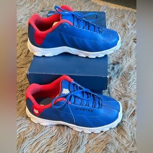 New Kids K Swiss low red white blue shoes ties size 2.5 2 1/2 unisex